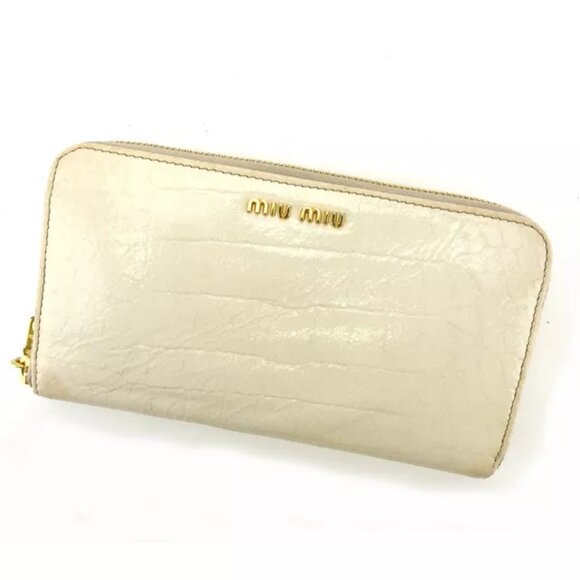 miumiu Wallet Purse Long Wallet White Gold Woman Authentic Used - Picture 1 of 6